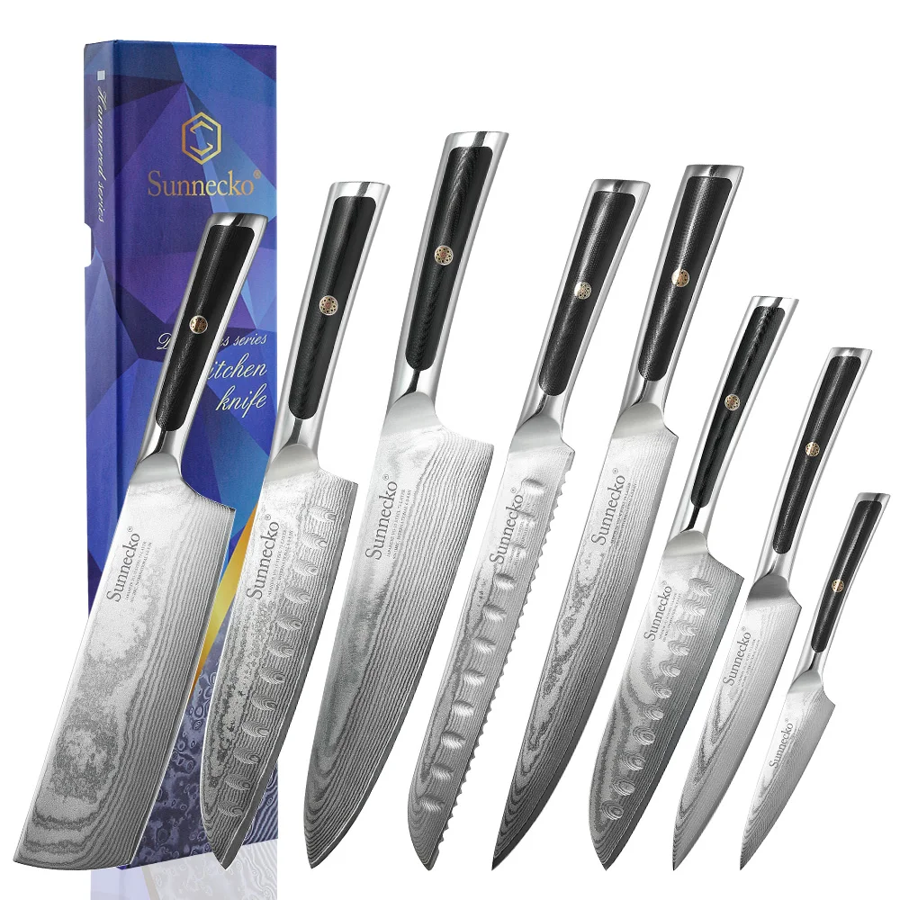 

Sunnecko Damascus Steel Kitchen Knives 1-8Pcs/Set Professional Chef's Cleaver Santoku Utility Slicing Cooking Paring Tools Cut