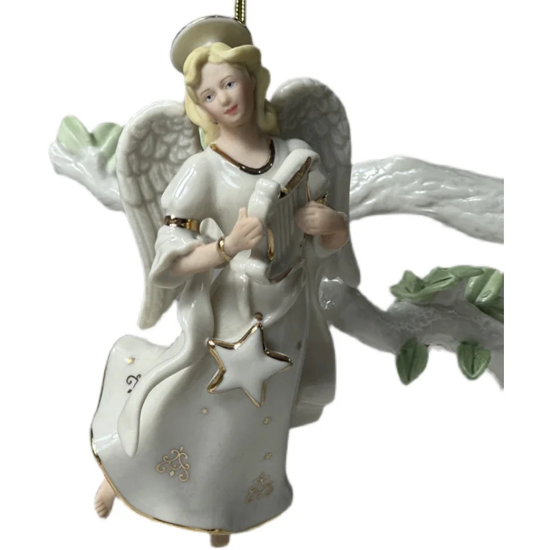 American Lenox Ceramic Hand Painted Gold Tracing Angel Figurines Christmas  Tree Pendant Home Decoration Gifts