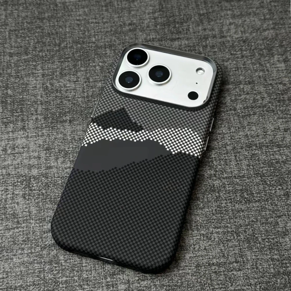Magnetic Carbon Fiber Wireless Phone Case with Camera Lens Protection