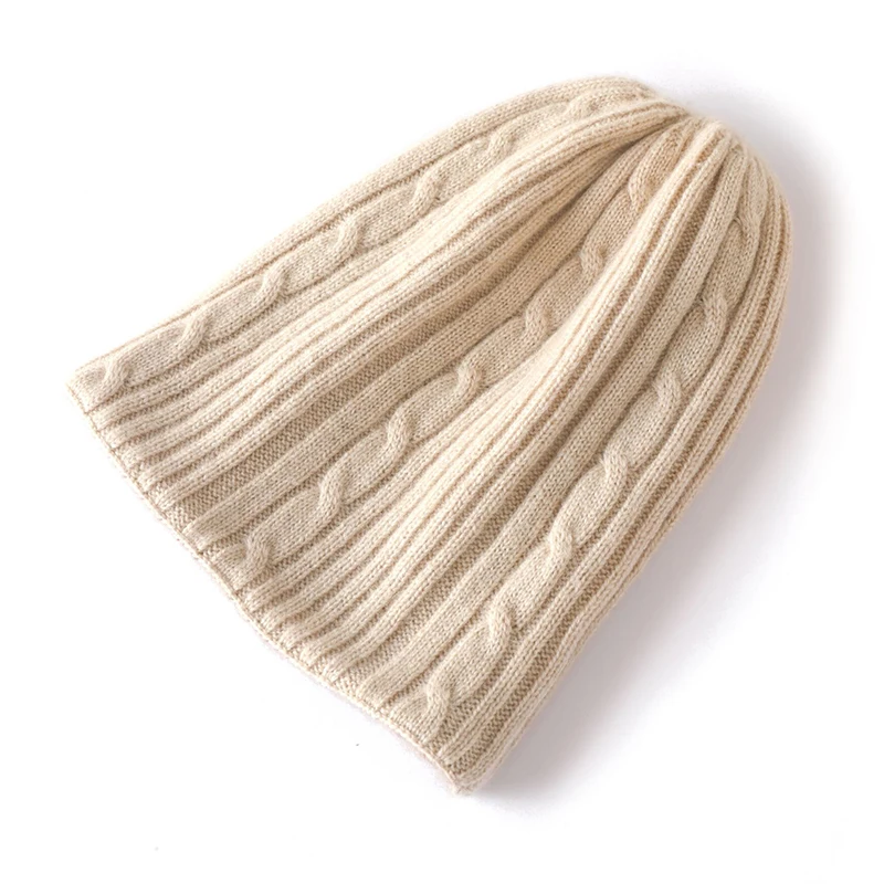 Sparsil 100% Pure Cashmere Beanies for Women Winter Double-sided Wearable Bonnet Warm Thick 2 Layer Twisted Beanie y2k Skullies 4