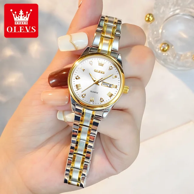 OLEVS-Relógio De Quartzo De Aço Inoxidável Impermeável Para Mulheres, Relógios Originais Para Senhoras, Relógio De Pulso De Luxo, Calendário, 5563 2