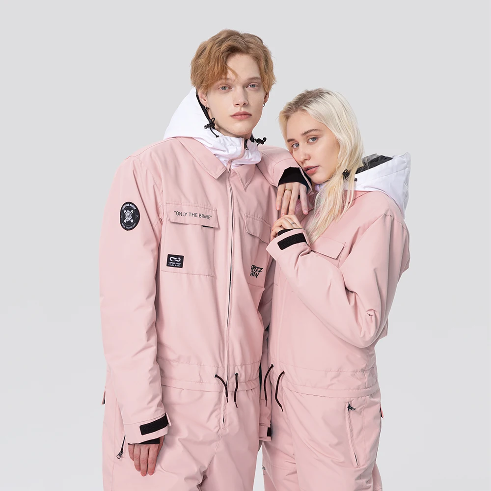 Thick Men Women One-Piece Ski Jumpsuit Outdoor Sports Snowboard Jacket Warm Jump Suit Waterproof Winter Clothes Overalls Hooded 3