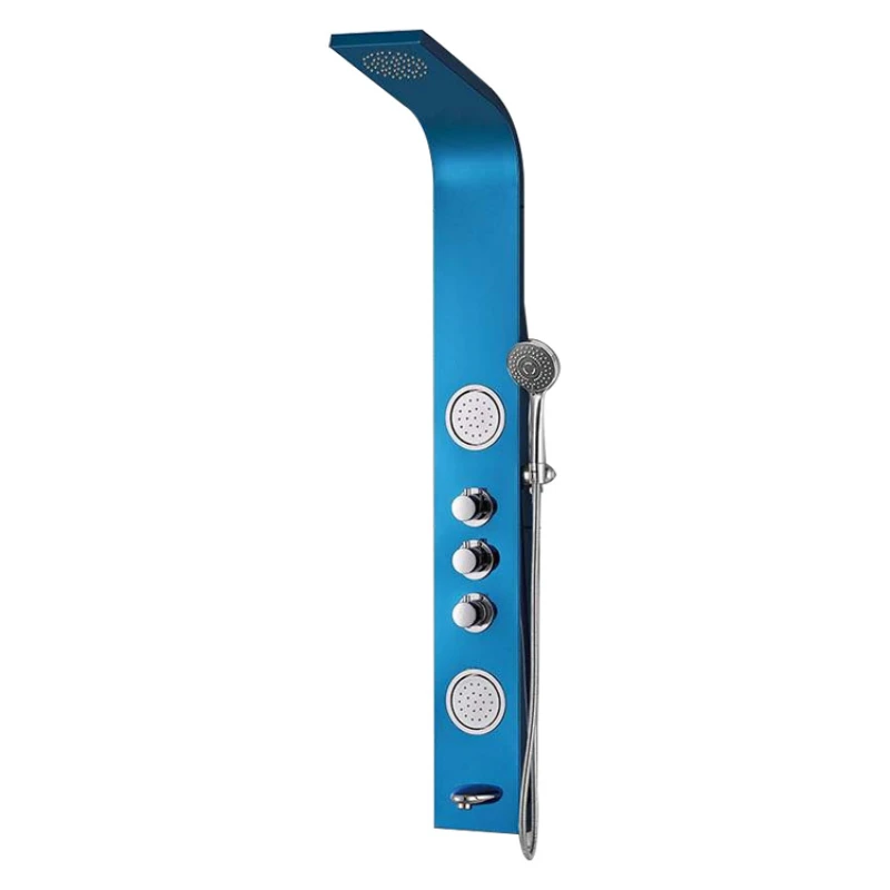 

Bathroom Fixtures 304# Gem blue constant temperature four block water ejection back bathroom shower column and shower panel