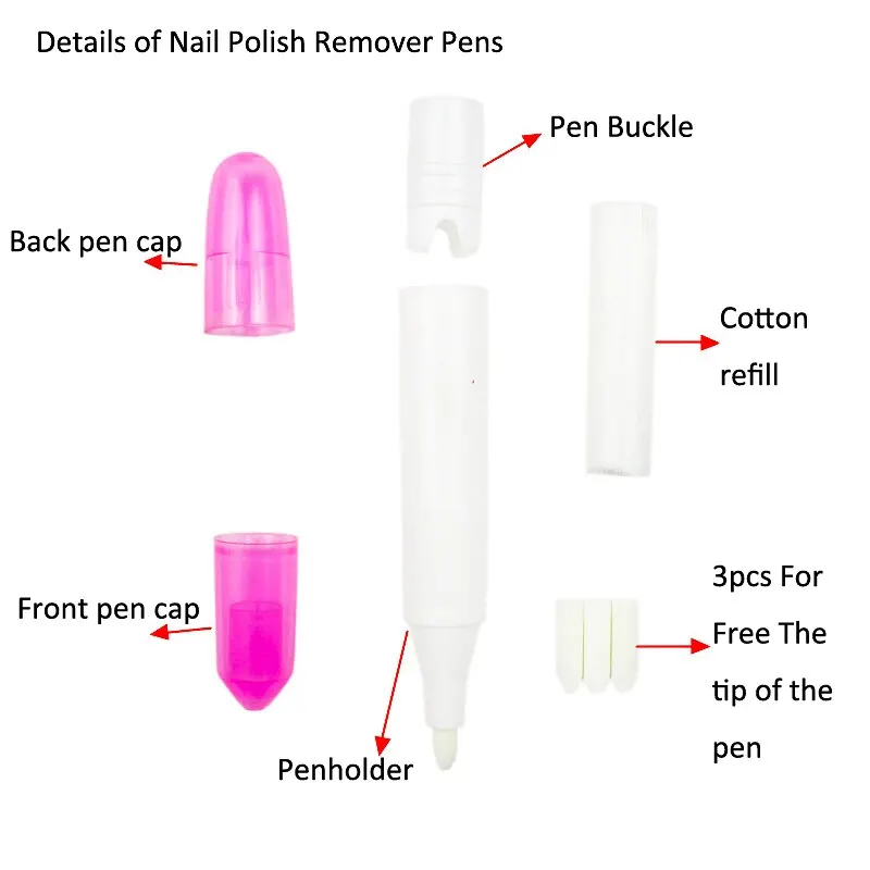 Nail Polish Remover Pens 2pcs Nail Polish Remover Pens UV Gel Nail Polish Remover Cleaner Pen Manicure Tool With 3 Pen Heads By Random Corrector Pencil