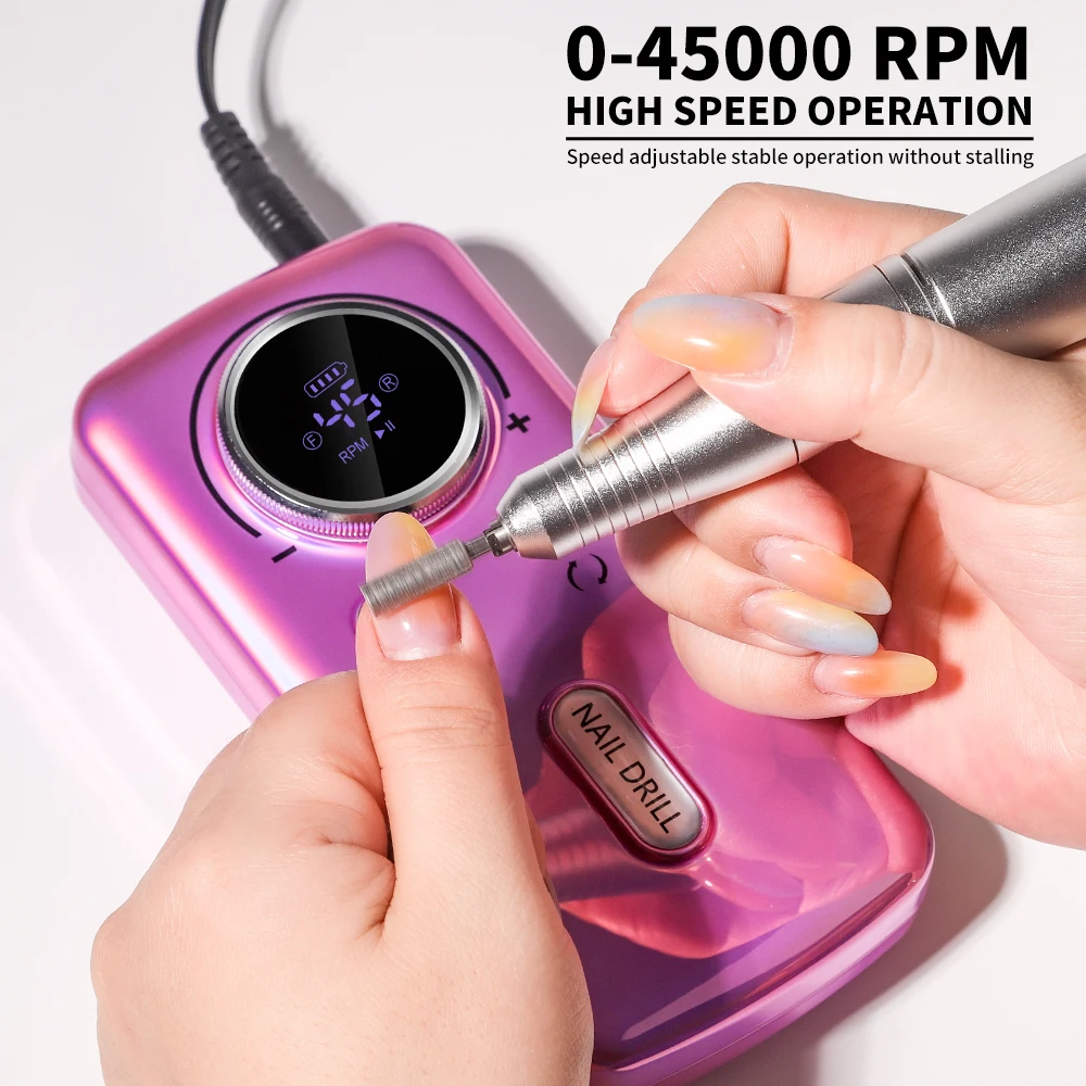 Electric nail drill 45000RPM rechargeable portable polisher for gel polish salon