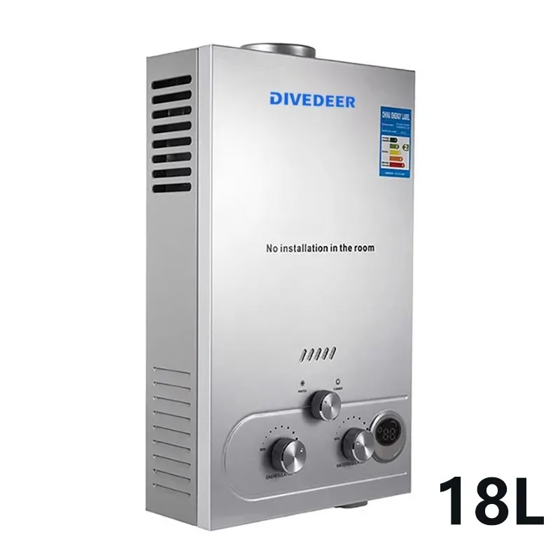 DIVEDEER 6L–18L Portable Instant-Heat LPG Water Heater for Home Use Stainless Steel Construction, Easy Installation 1