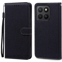 Leather Flip Wallet Phone Case with Soft Silicone Interior - Elegant Book Style Cover and Protective Shell for Honor X8C (Black)