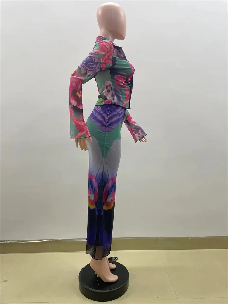 Wmstar Skirts Sets Summer Holiday Sexy Two Piece Set Women Print Lace Button Crop Top and Maxi Skirt Wholesale Dropshipping 2024