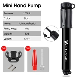 Compact High-Pressure Portable Bicycle Pump with Hose - Aluminum Alloy Cycling Inflator for Schrader and Presta Valves (100 PSI Black)