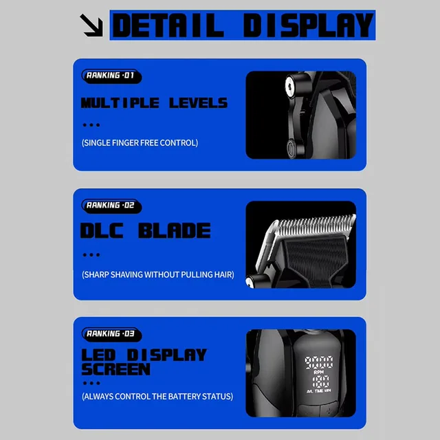 58981-6a21e7.jpg Kemei KM-1858 10W Barber Professional Electric Hair Clipper DLC Blade Trimmer Cordless USB Charging Rechargeable Hair Clippers