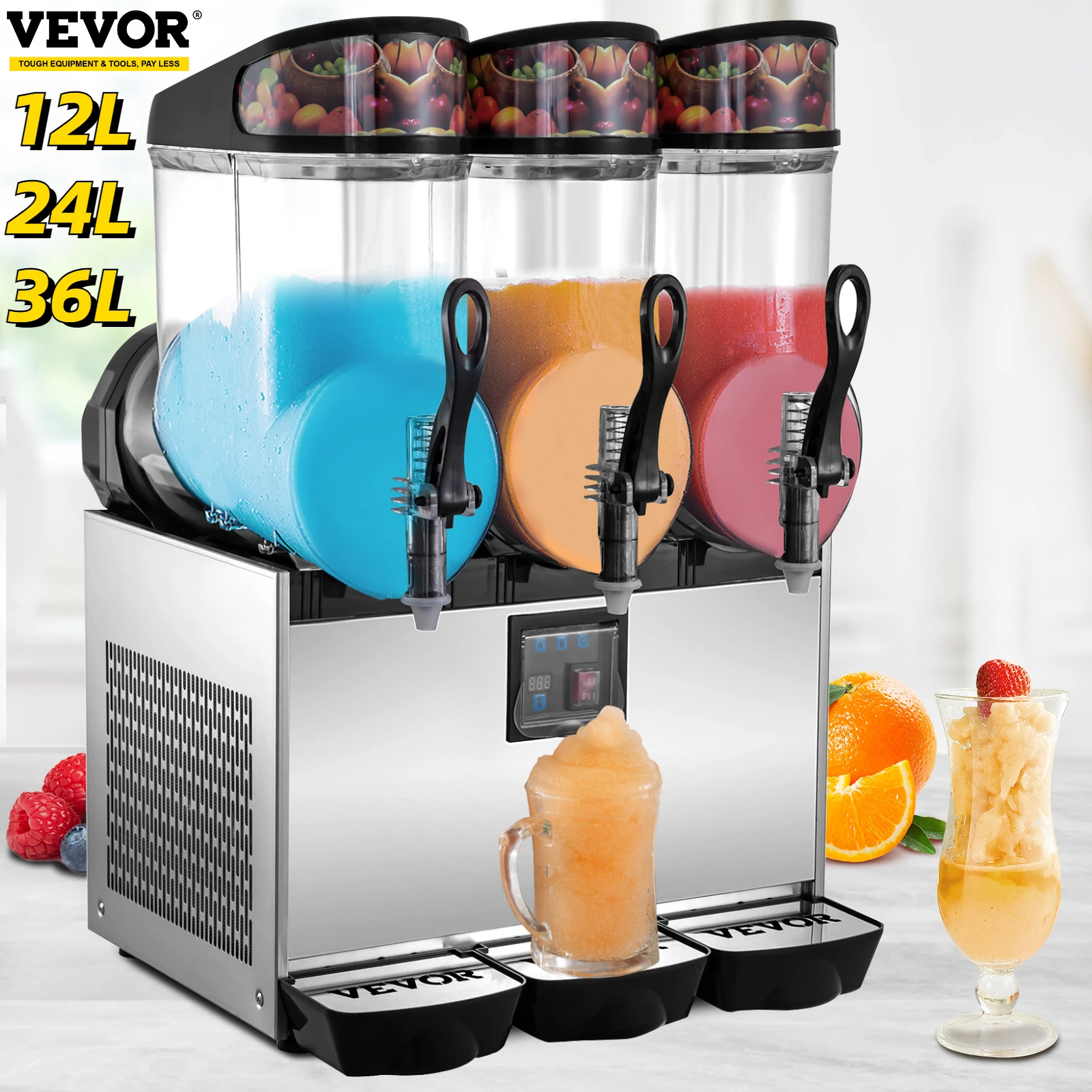 VEVOR 12L 24L 36L Slut Granizing Machine Soft & Hard Snow Slushy Cooler Drink Flavors Fruit