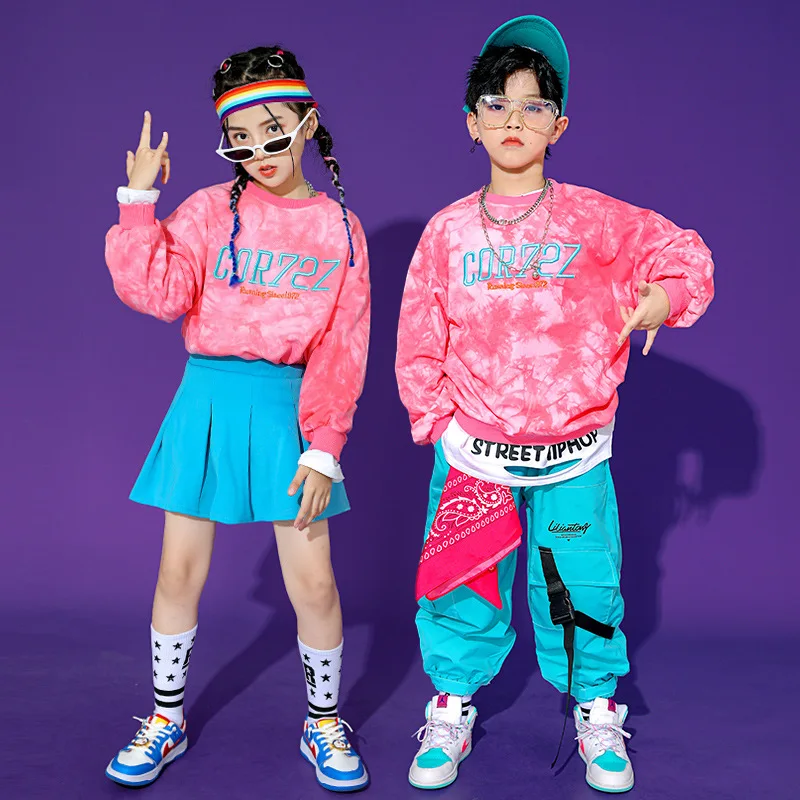 

New Tie-Dye Sweater Loose Pants Suit For Kids Hip Hop Dance Costumes Children Ballroom Jazz Performance Street Dancwear