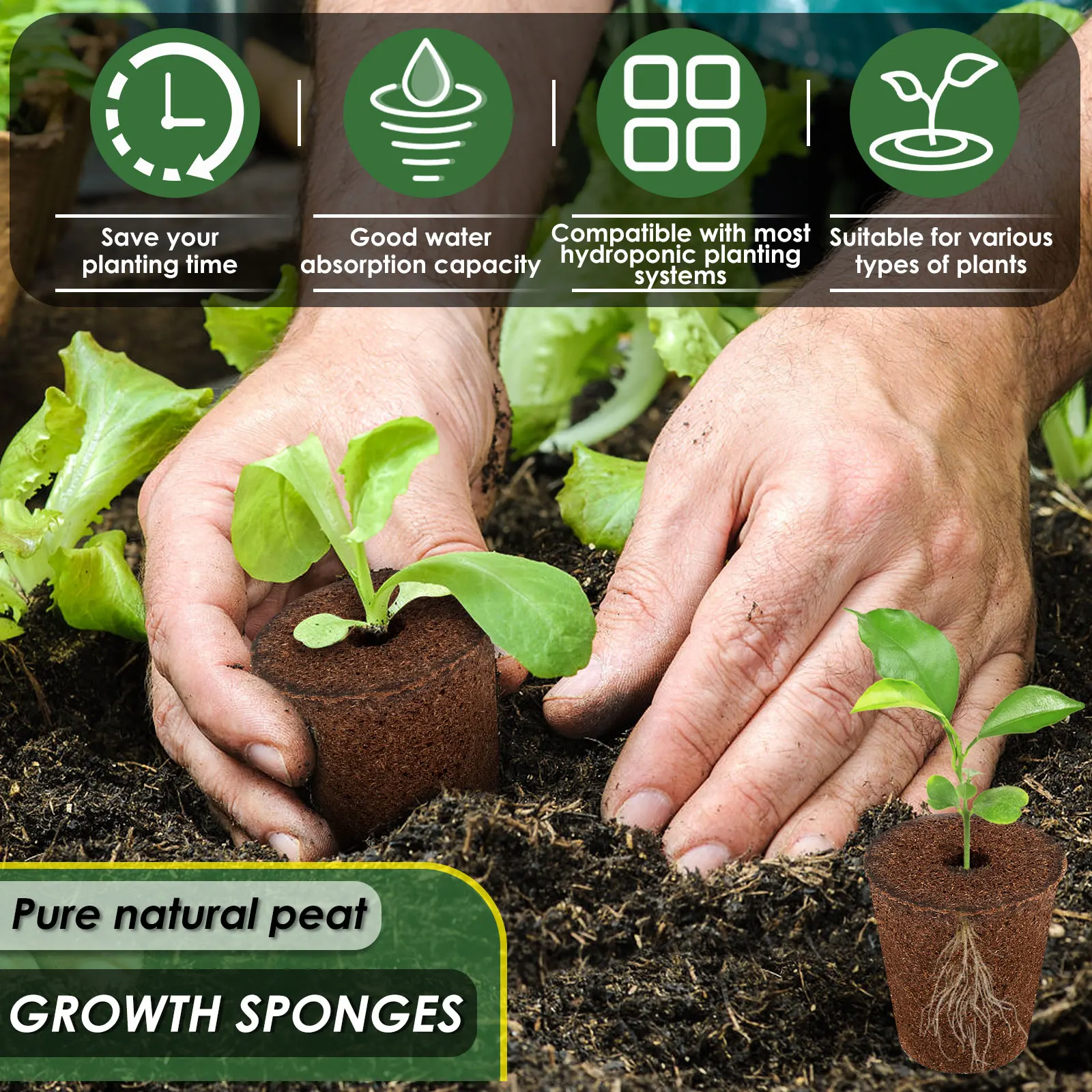 40Pcs Seed Grow Sponges Garden Hydroponic Seedling Starter Sponges with Plant Labels & Tweezers Replacement Root Growth Sponges