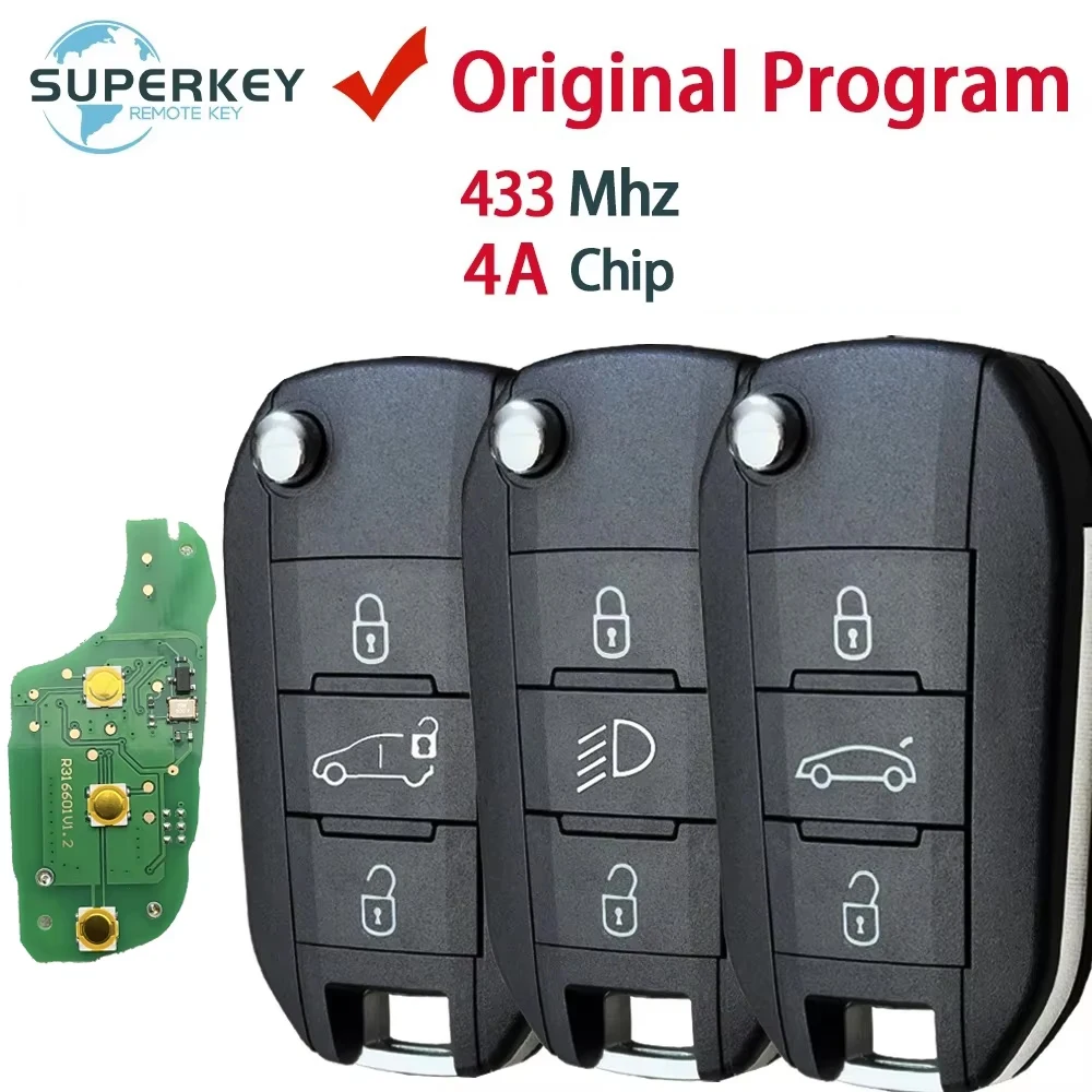 4A Chip For Peugeot 308 4008 Citroen C3 C5 C6 Flip Remote Folding Car Key 433 MHZ HU83 VA2 Blade HUF8435 PN:98 139 654 77
