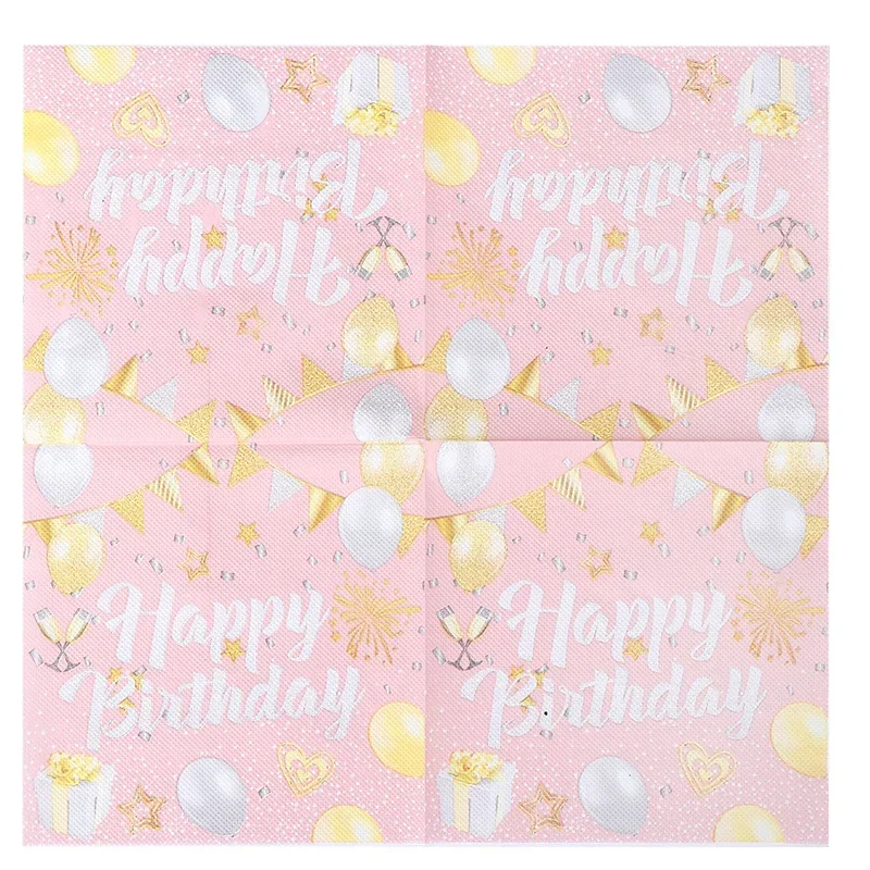 Birthday Party Napkins 20pcs Pink Printing Colorful Balloon Printing Paper Happy Birthday Paper Black Blue