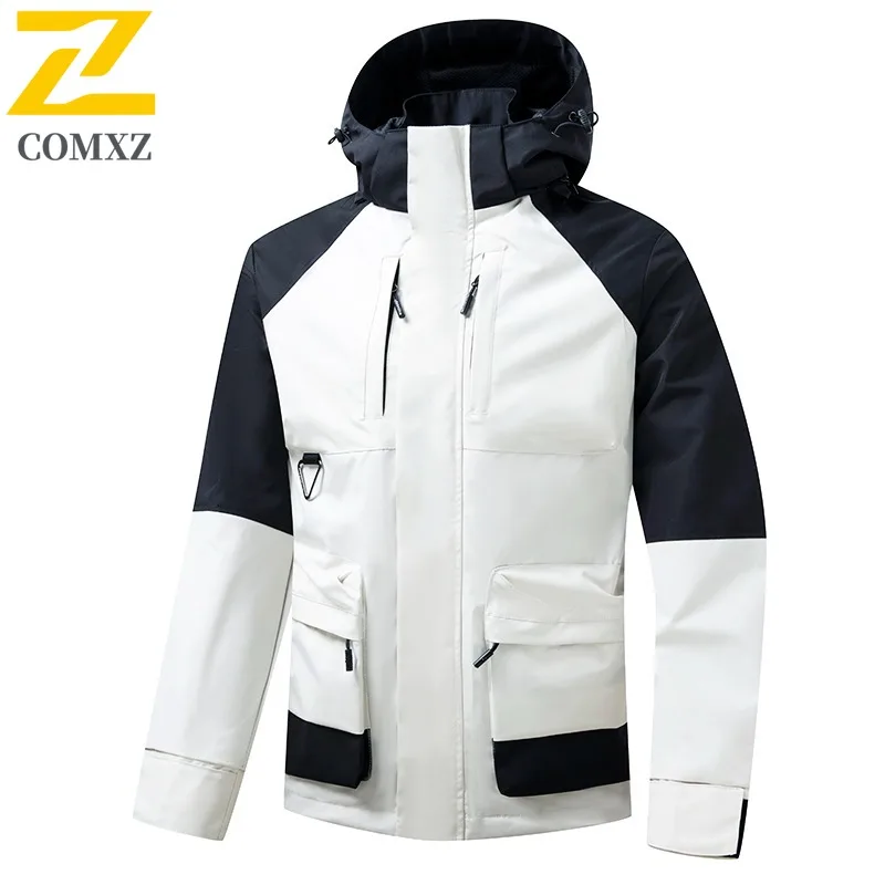COMXZ Men Outdoor New Windbreaker Spring Autumn Fashion Hooded Workwear Coat Windproof Waterproof Sport Casual Hiking Top 2025