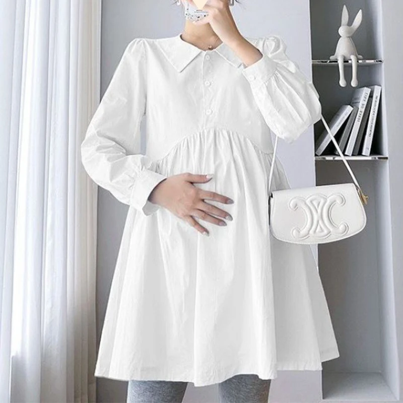 Těhotenské oblečení jaro a podzim oblečení mid-length s dlouhým rukávem kamaše káča volné velký rozměr košile trend těhotenské sukně