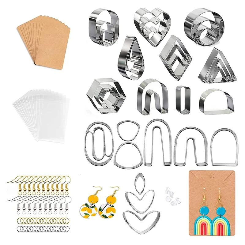 

133 Pcs Polymer Clay Cutters, 33 Shapes Clay Cutters Kit With Earring Cards, Hooks, Earring Backs And Jump Rings