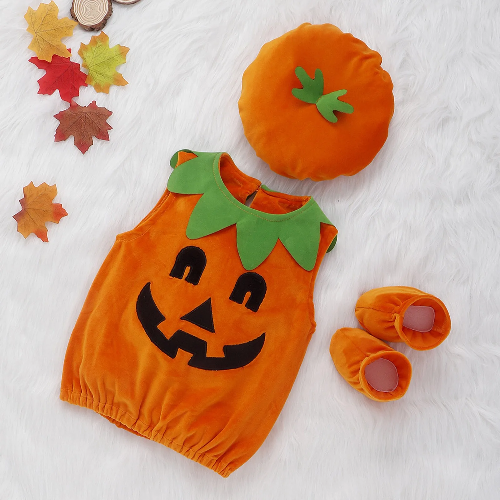 Costume Da Zucca Per Bambini – Completo Di Cappello E Sacchetto Per Caramelle – Tessuto Morbido – Taglia Unica Per Halloween