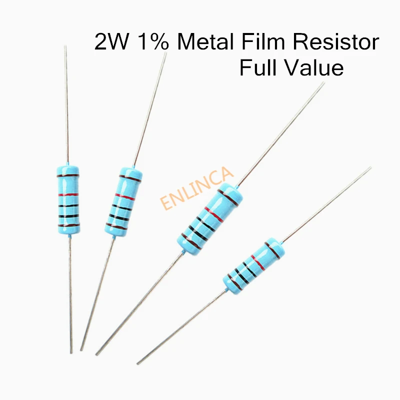 Metal Film Resistor Metal Film Resistors 20pcs 2W Metal Film Resistor 2W 1% 0R-2.2M 0 2.2 10 100 120 150 220 270 330 390 470 1K 2.2K 4.7K 10K 15K 100K 470K 1M ohm