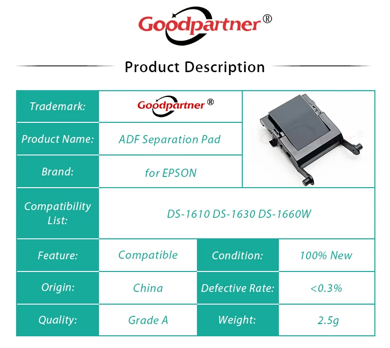 Adf Almofada de Separação para Impressora Epson Ds1610 Ds-1630 Ds-1660w 5x 1693196 - Imagem 3