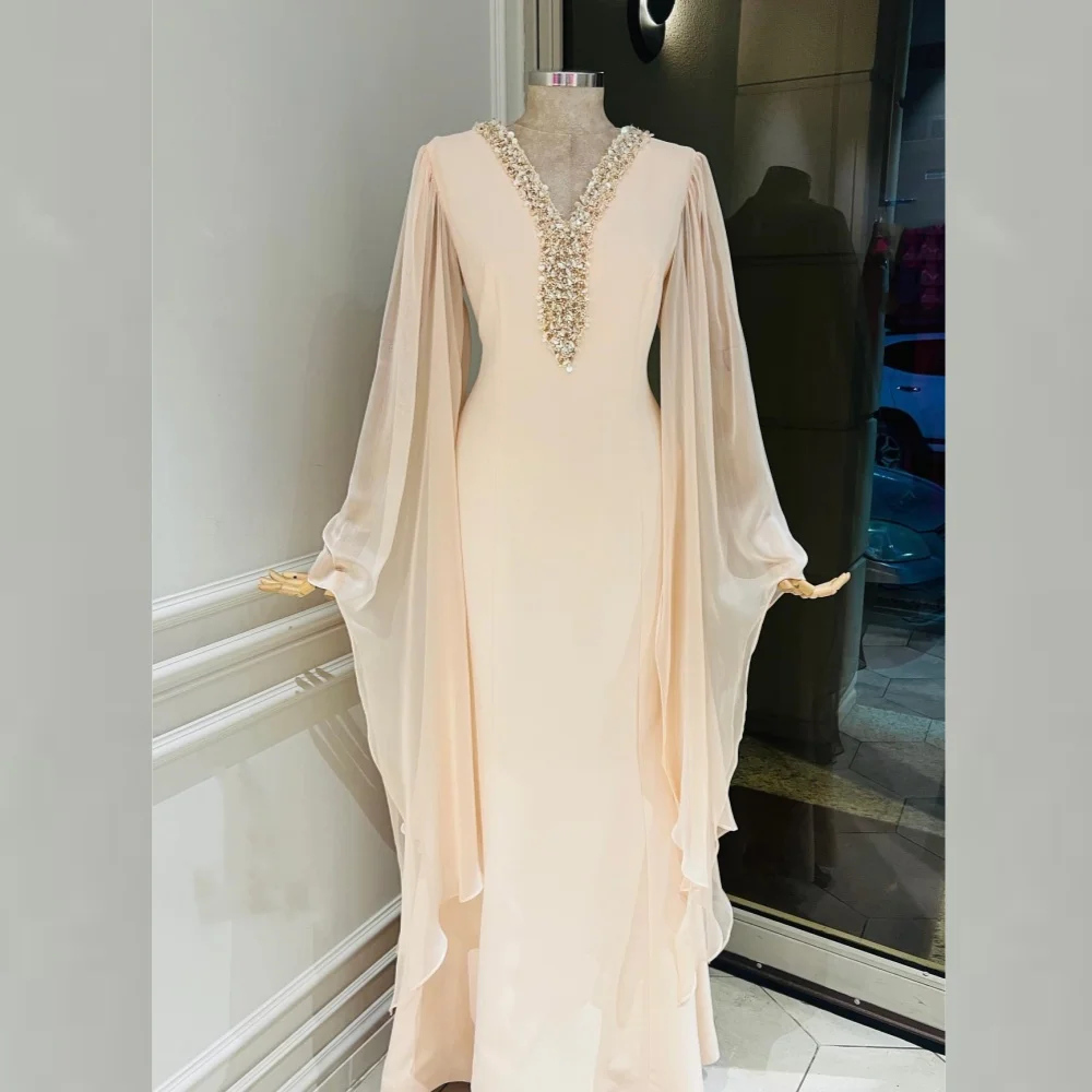 Exquisite Sparkle High Quality Jersey Beading Draped Pleat Evening A-line V-Neck Bespoke Occasion Gown Midi Dresses