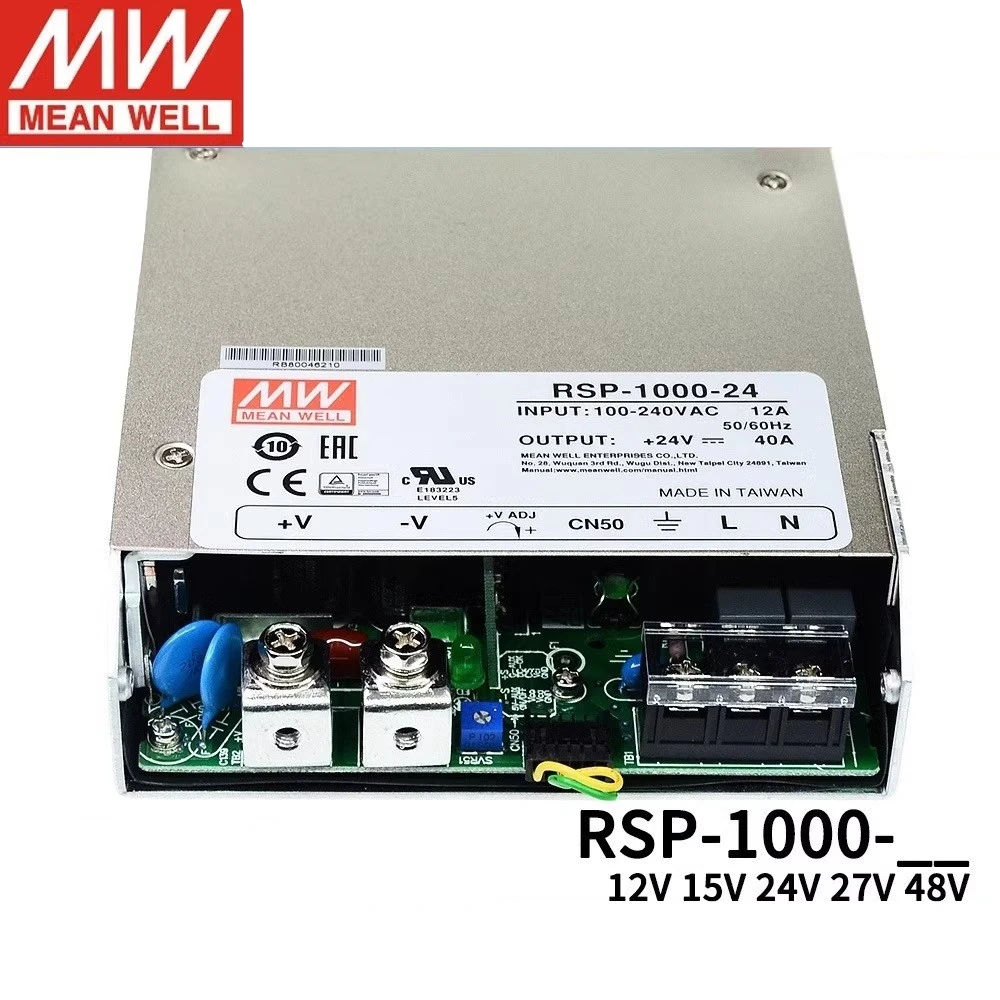 MEAN WELL RSP-1000-24 RSP-1000-15 RSP-1000-12 RSP-1000-27 RSP-1000-48 단일 출력, PFC 기능, 로우 프로파일 전원 공급 장치