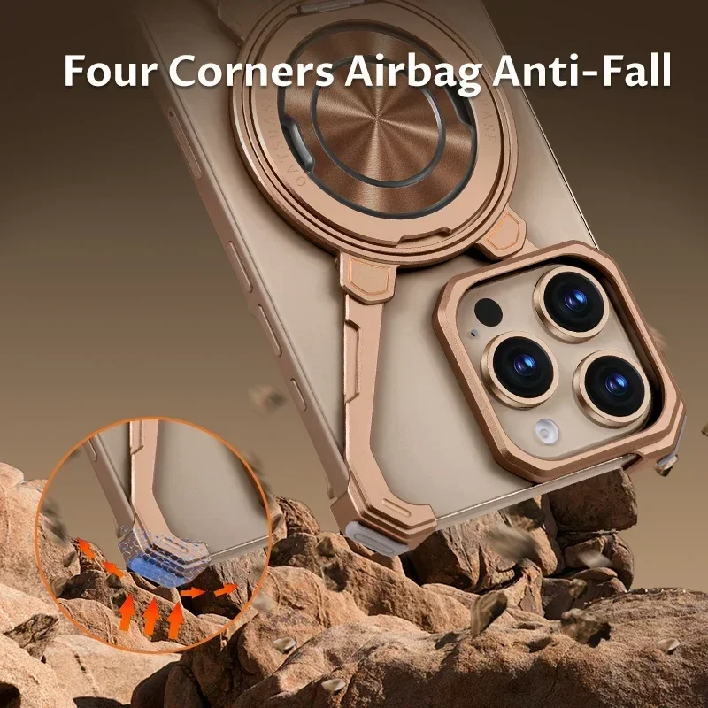 Eary Minimalist Phone Case for iPhone 17 16 15 14 13 Pro Max with MagSafe Stand 360° Rotatable Aluminum Metal Frameless Cover