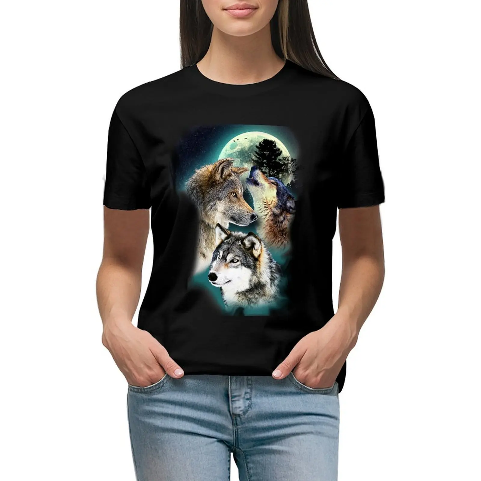 

Wolf Wolves Moon Mountain T-shirt tees tops Women's t-shirt