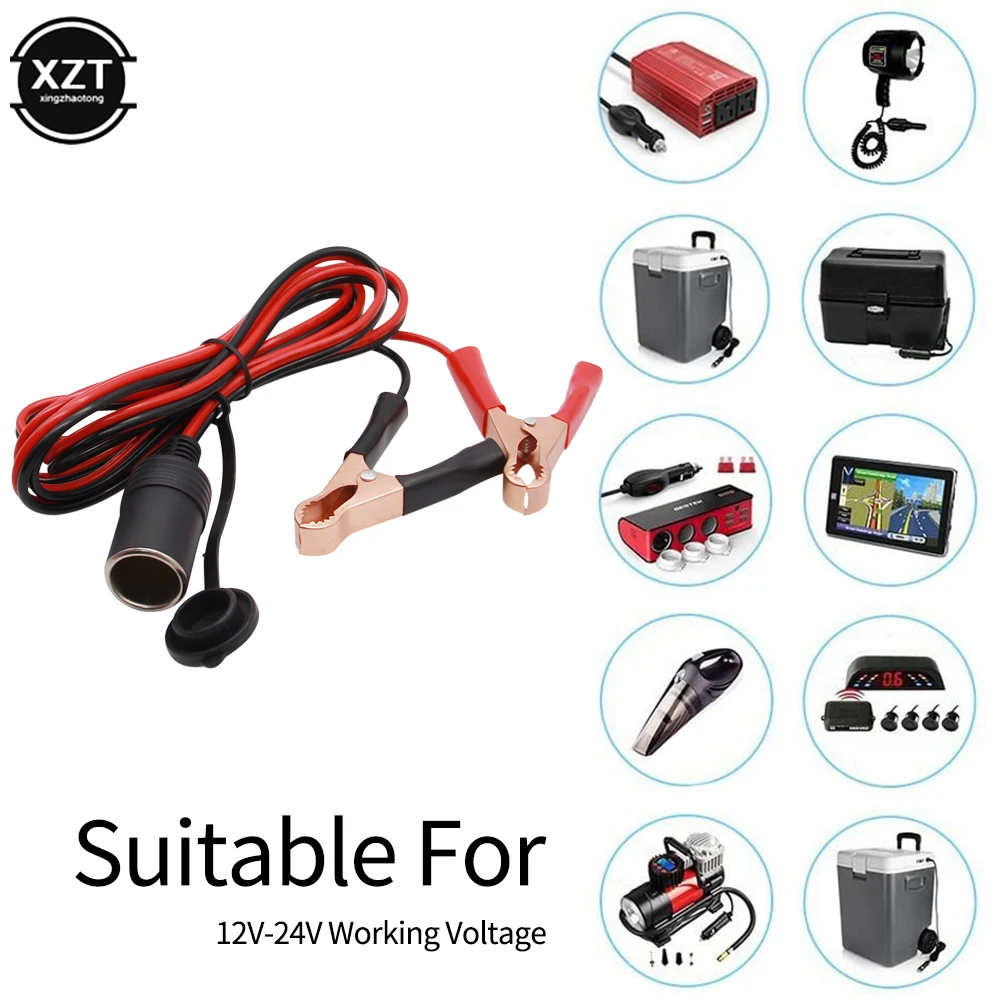 10A Car Battery Cigarette Lighter Adapter Auto Battery Terminal Alligator Clip Adapter Power Socket Extension Connector 18AWG