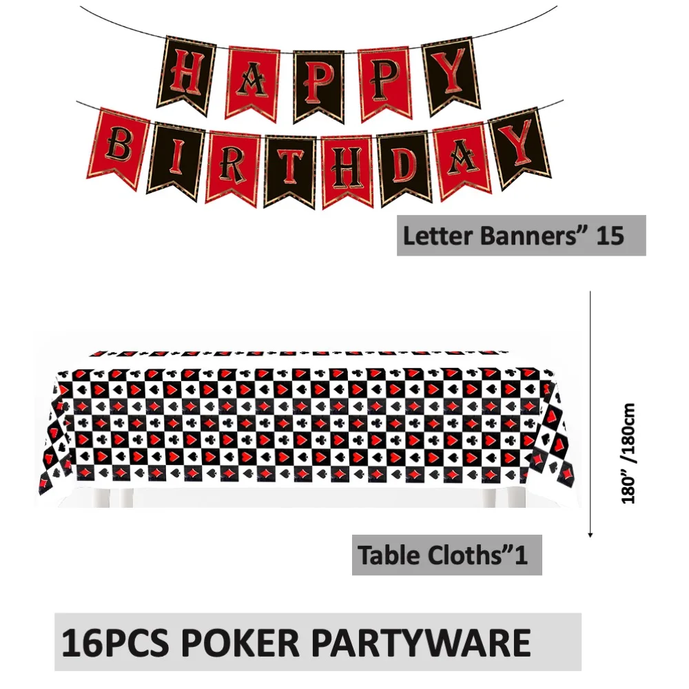 

16 шт. одноразовые украшения для покера, баннеры для дня рождения, школы, колледжа, детского праздника, свадьбы, годовщины, товары для дома