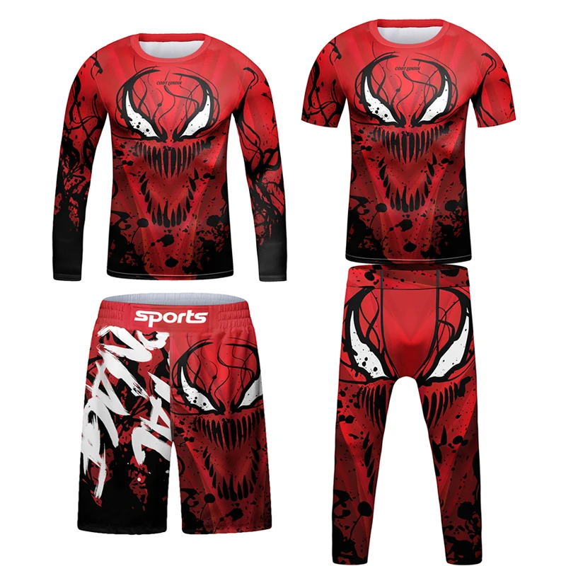 Sports Apparel MMA kids Rash guard Jiu jitsu T-shirt+Pant Sets Rushguard BjJ Kickboxing Jerseys Boy Children Gi Muay Thai Shorts
