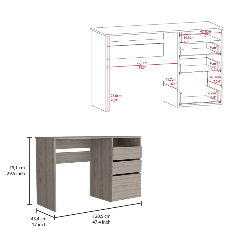 Computer Desk San Diego, One Shelf, Light Gray Finish 3