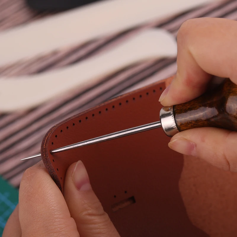 Leather Wood Handle Awl Hand Stitcher Leather Sewing Tools for DIY Craft