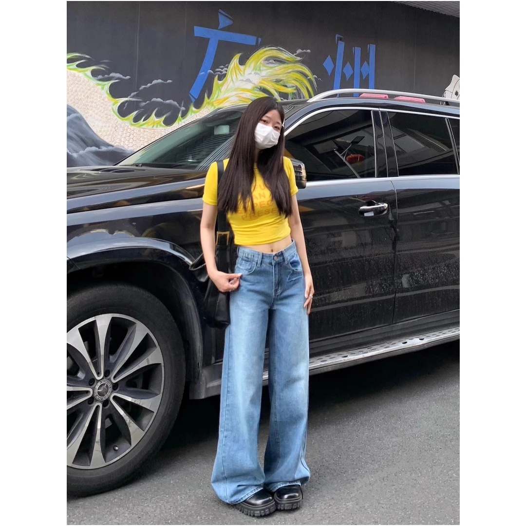Korean reviews y2k jeans low waist baggy jeans for women 2025 spring summer retro loose blue washed wide leg pants - Image 3
