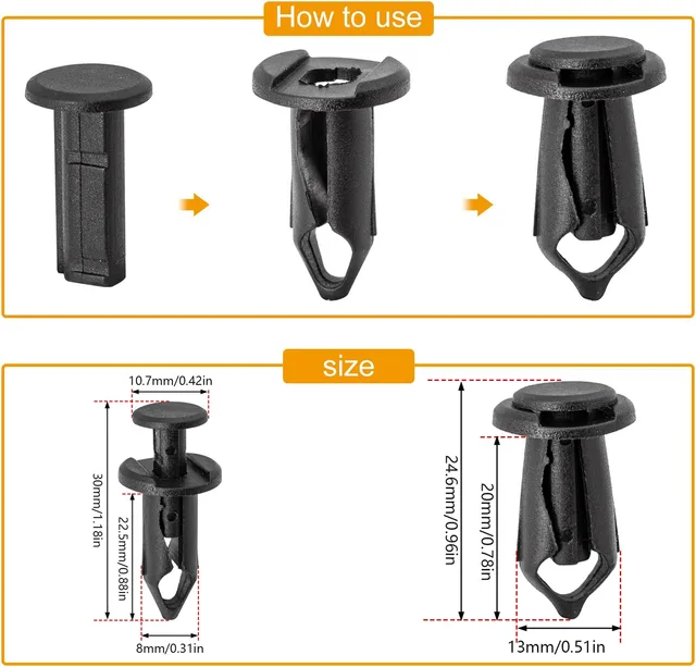 sourcing map 20 Stück Schwarz Auto Kunststoff Nieten Wetterschutzleiste  Stoßstange Fastener Clip 6mm