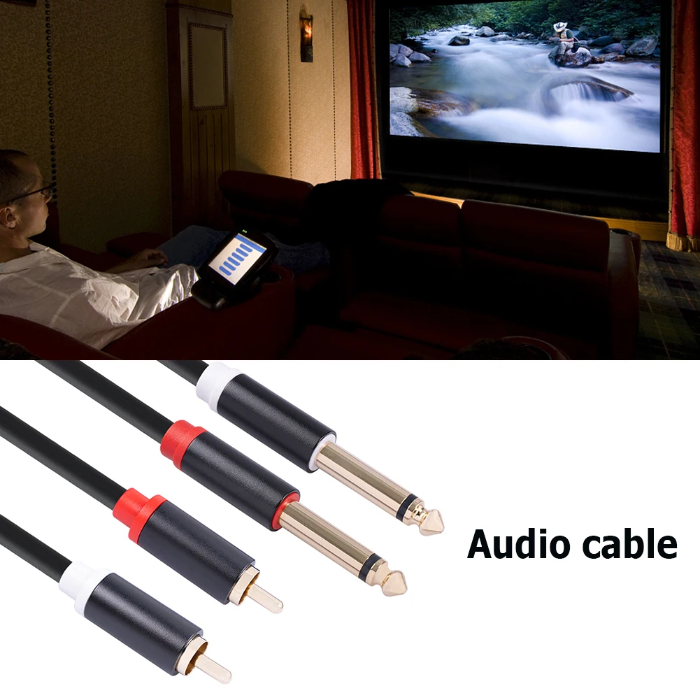 1.5m Audio Cable Gold-plated Plug Dual RCA Male to Dual 6.35mm Jack Male Audio Cable for Mixer Amplifier Splitter