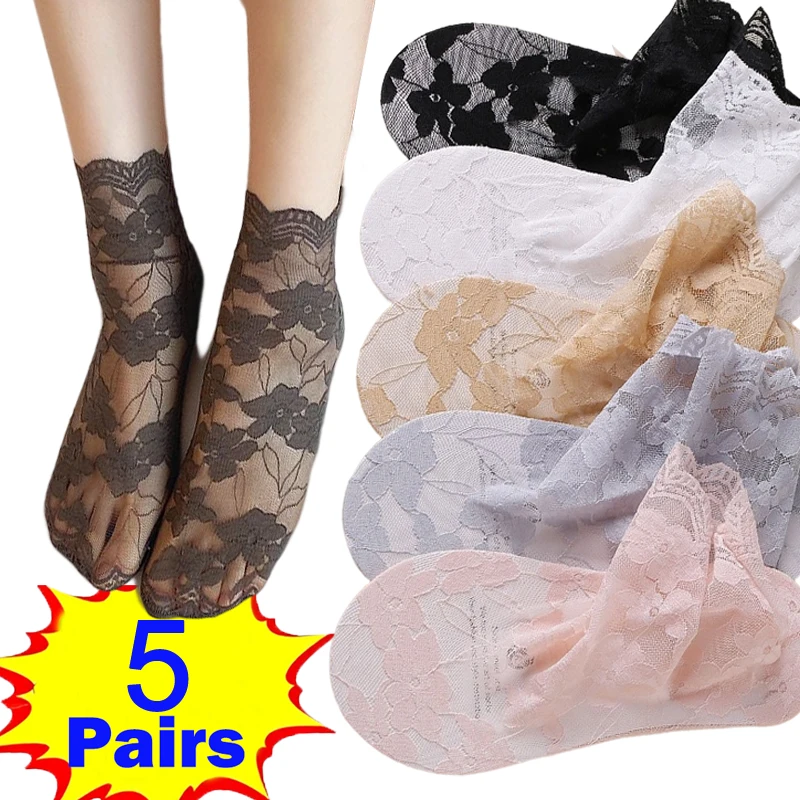 

Women Ultrathin Transparent Socks Glitter Crystal Glass Silk Socks Beautiful Shiny Lace Flower Mesh Elastic Short Socks Meias