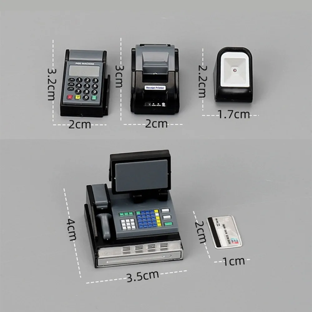 Mini Doll House Cash Register DIY 1:6/1:12 Scale Miniature Cash Register Funny Black Gray Mini Supermarket Store Card Machine 6