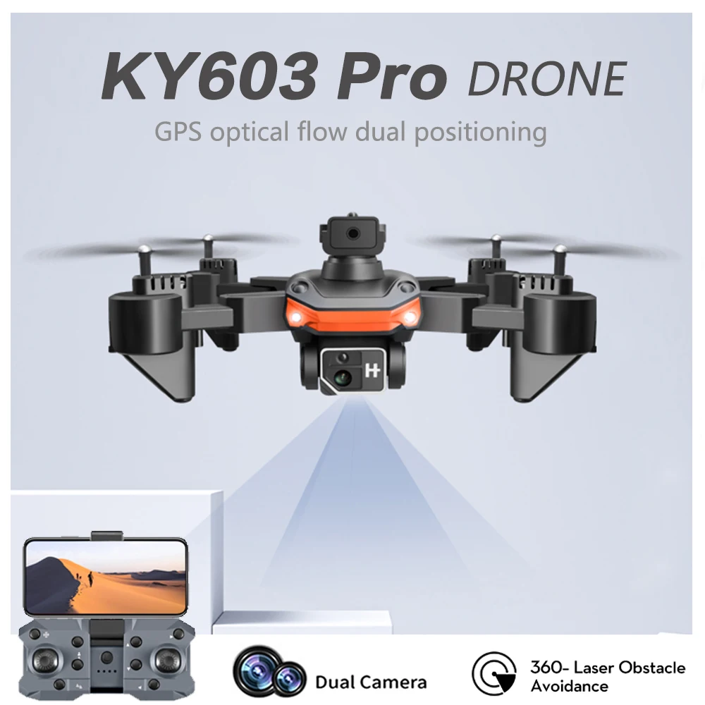 KY603 드론 5G FPV 360 ° 레이저 장애물 회피 브러시리스 모터, 광학 흐름 로컬라이제이션, 4K HD 듀얼 카메라, RC 쿼드콥터 장난감