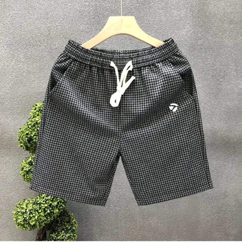 

골프웨어 남성2024 Summer New Versatile Men's Beach Pants 5/4 Shorts for Overwear Men's Pants Summer Color Contrast Korean Casual Pants