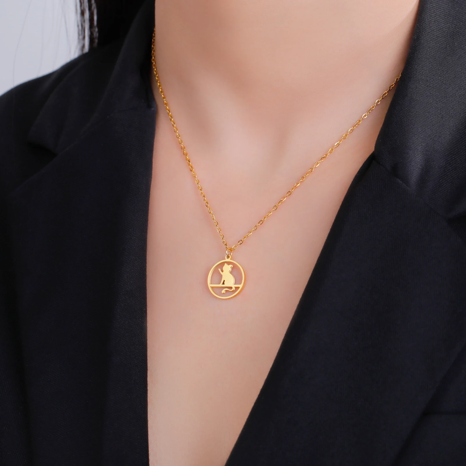 Walking Cat Kitten Necklace for Women Stainless Steel Pendant Necklaces - PeticaDeals