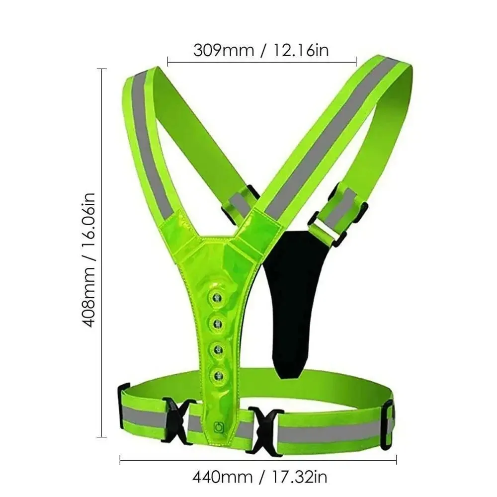 High Visibility Night Running Vest 3 Light Modes Adjustable LED Reflective Vest Flashing Elastic Sports Vest