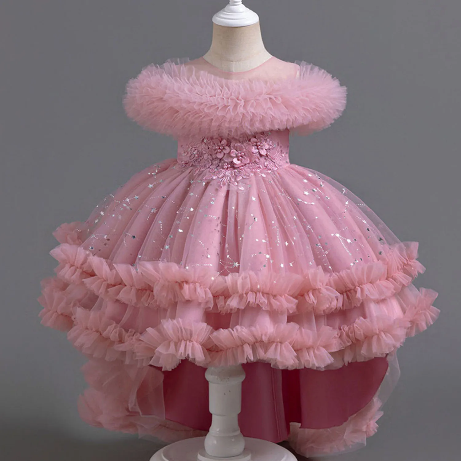AmyStylish 3-12 Years Little Girls Ruffled High-Low Birthday Party Graduation Ceremony Pageant Festival Holiday Dress