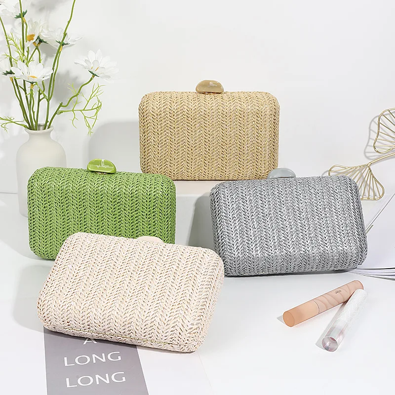 Weave Straw Evening Clutch Bags for Women Summer Party Fashion Shoulder Bags Luxury Purse Hadbags Wedding Bridal Clutches Sac