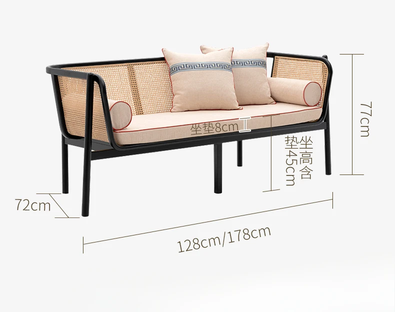 Leisure Recliner Bed & Breakfast Balcony Rattan Chair Liji Style Rattan Sofa Living Room Solid Wood Backrest