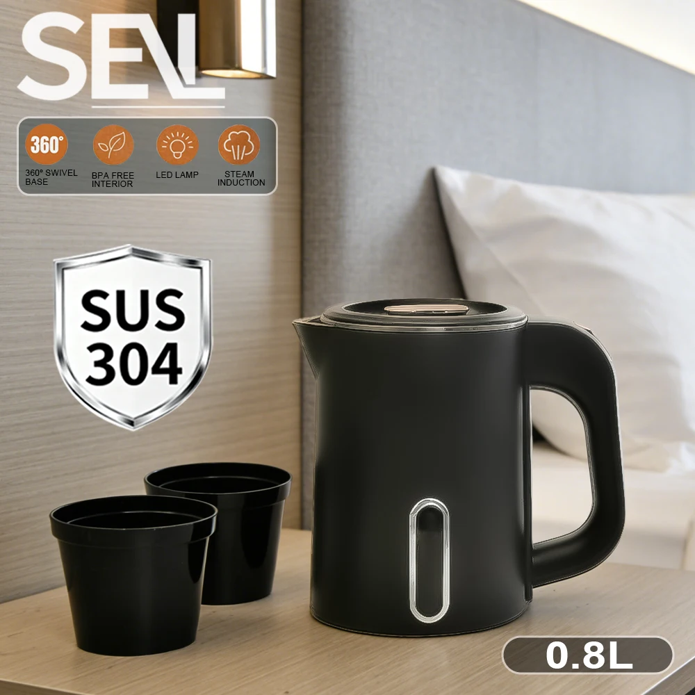 Bouilloire électrique de voyage et de ménage en acier inoxydable 0,6 L, adaptée aux voyages, à la maison, aux voyages d'affaires et à l'hôtel, thé électrique