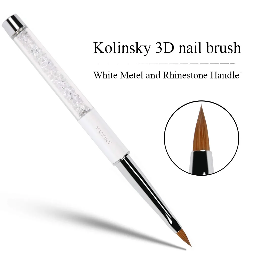 1Pc 3D Acrylic Nail Brush White Design Liquid Powder Carving Extension Building Pen Manicure Nail Tip Flower Drawing Tools 2