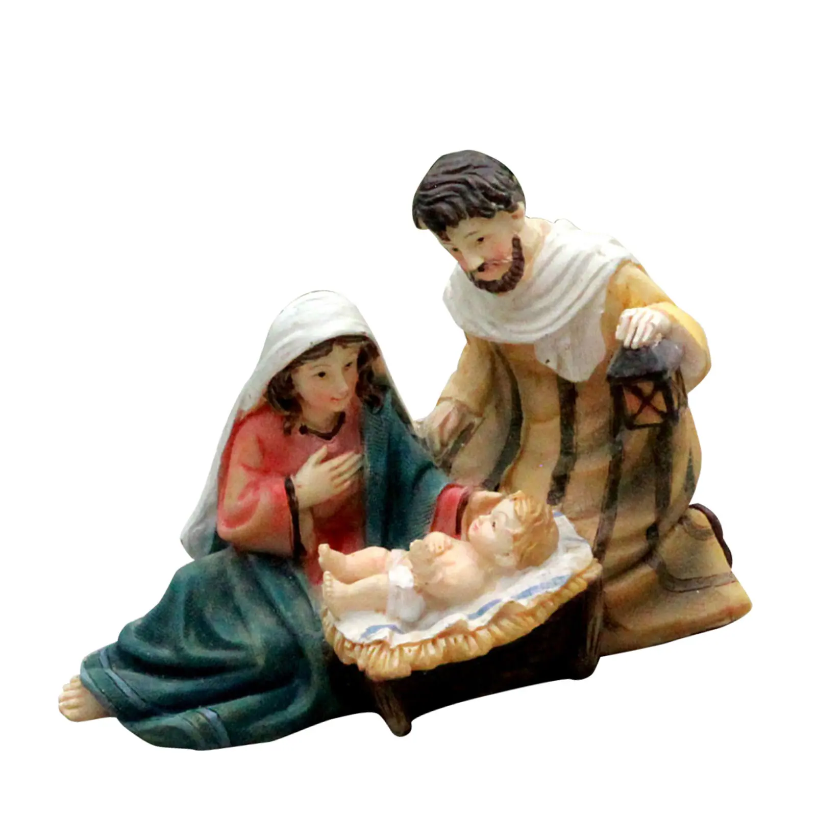 Nativity Statue Scene Set Baby Jesus Manger Christmas Crib Figurines Miniatures Ornament Church Gift Home Decoration
