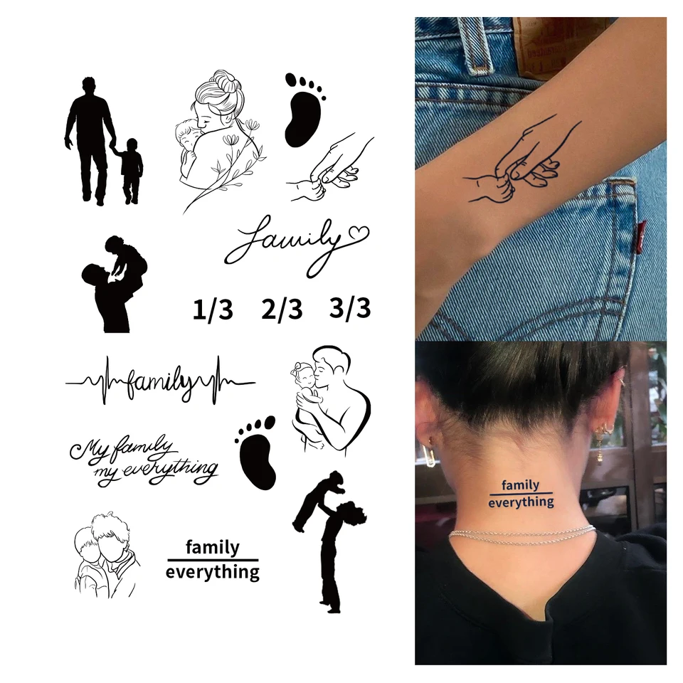 TATTOO 1PC Family Letter Number Baby Temporary Tattoo Face Arm Art Men  Women Body Art Abstract Tatoo Sticker Transfer Tattoo - AliExpress, image size:960x960